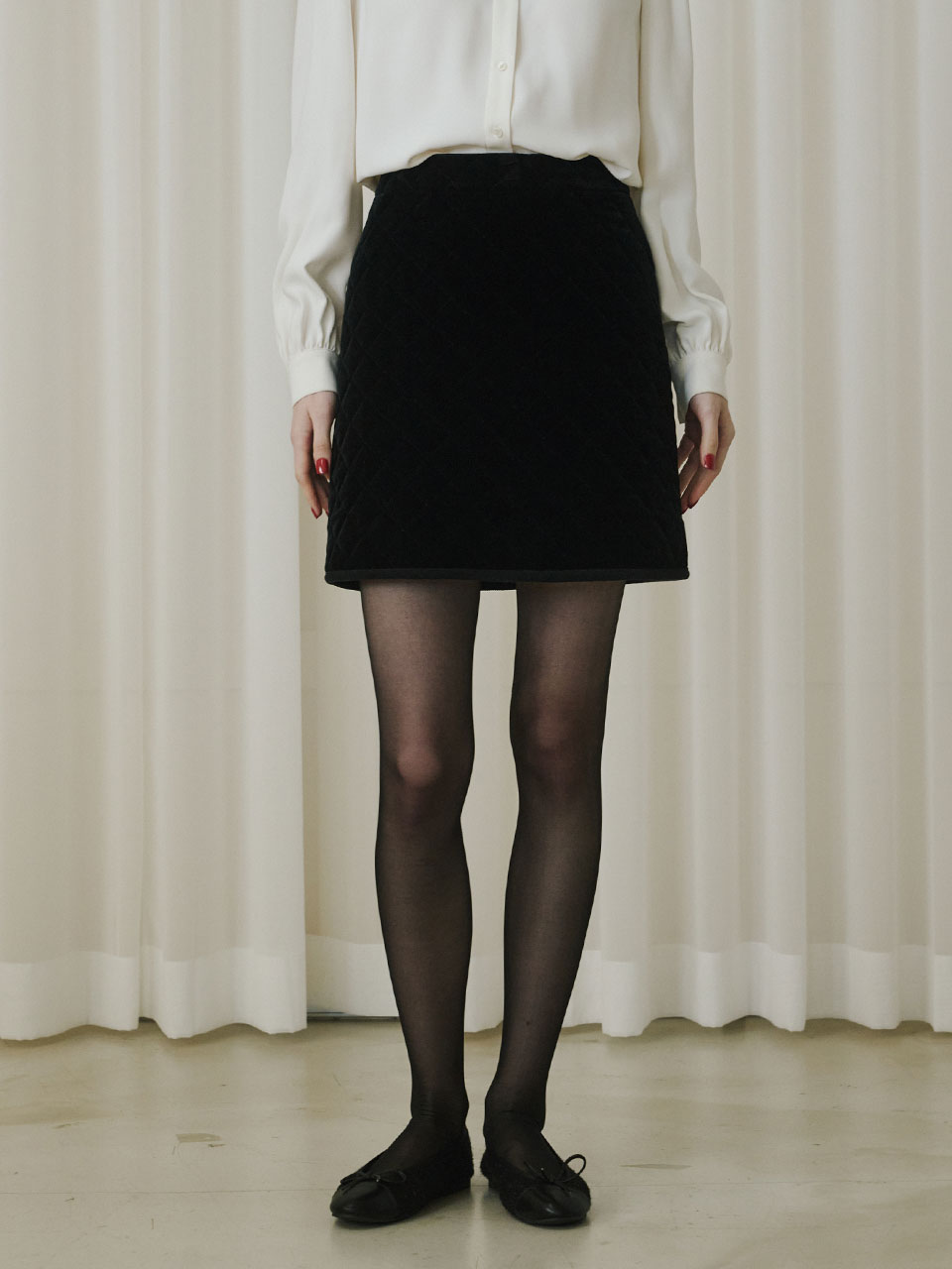 Velvet Quilting Skirt_Black